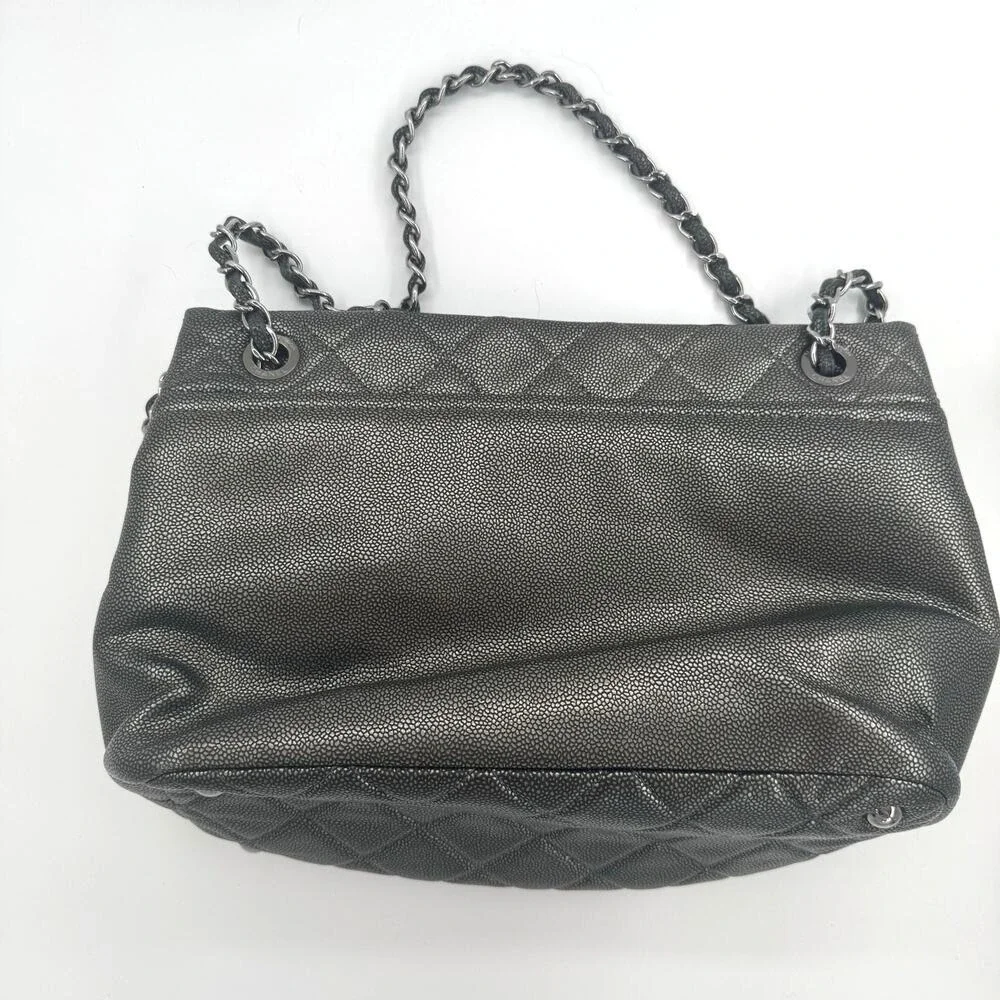 Chanel Metallic Silver Gray Grey Quilted Caviar Timeless Tote SHW Series 14